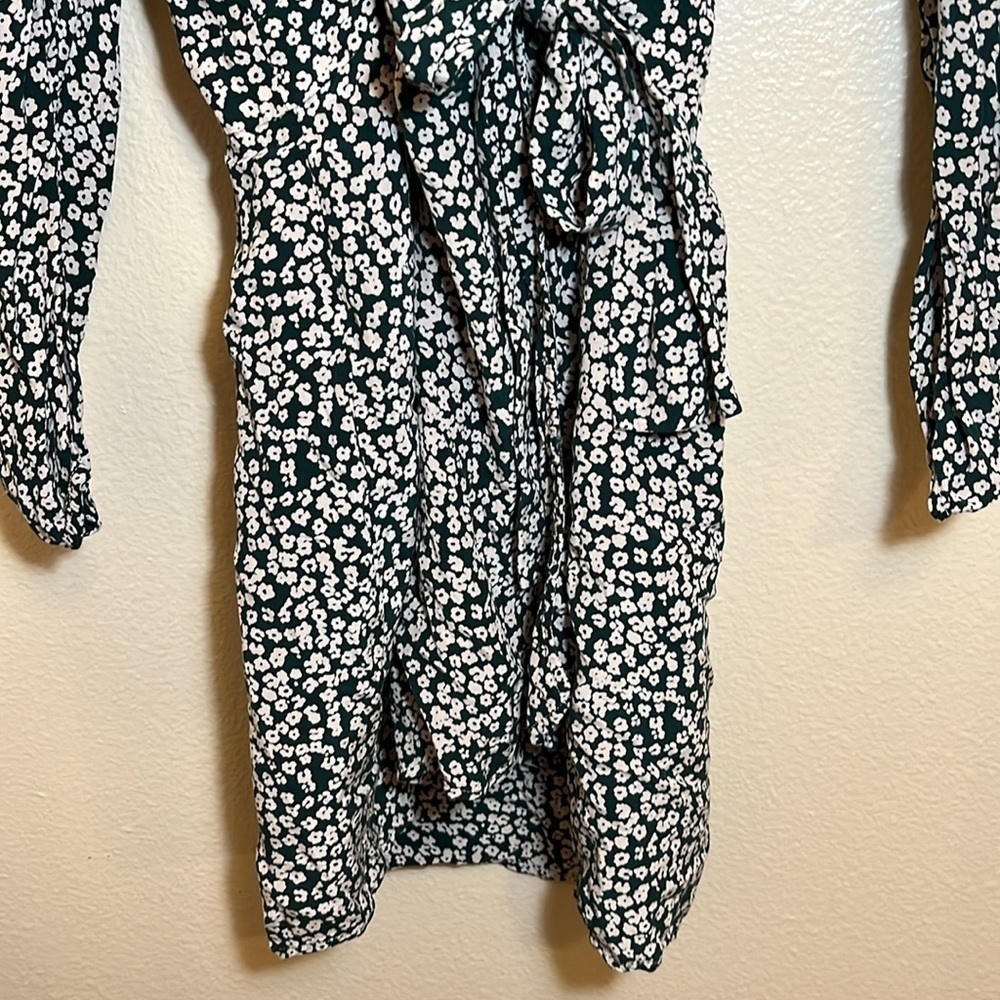 Free People Green White Floral Wrap Style Dress - Picture 4 of 13